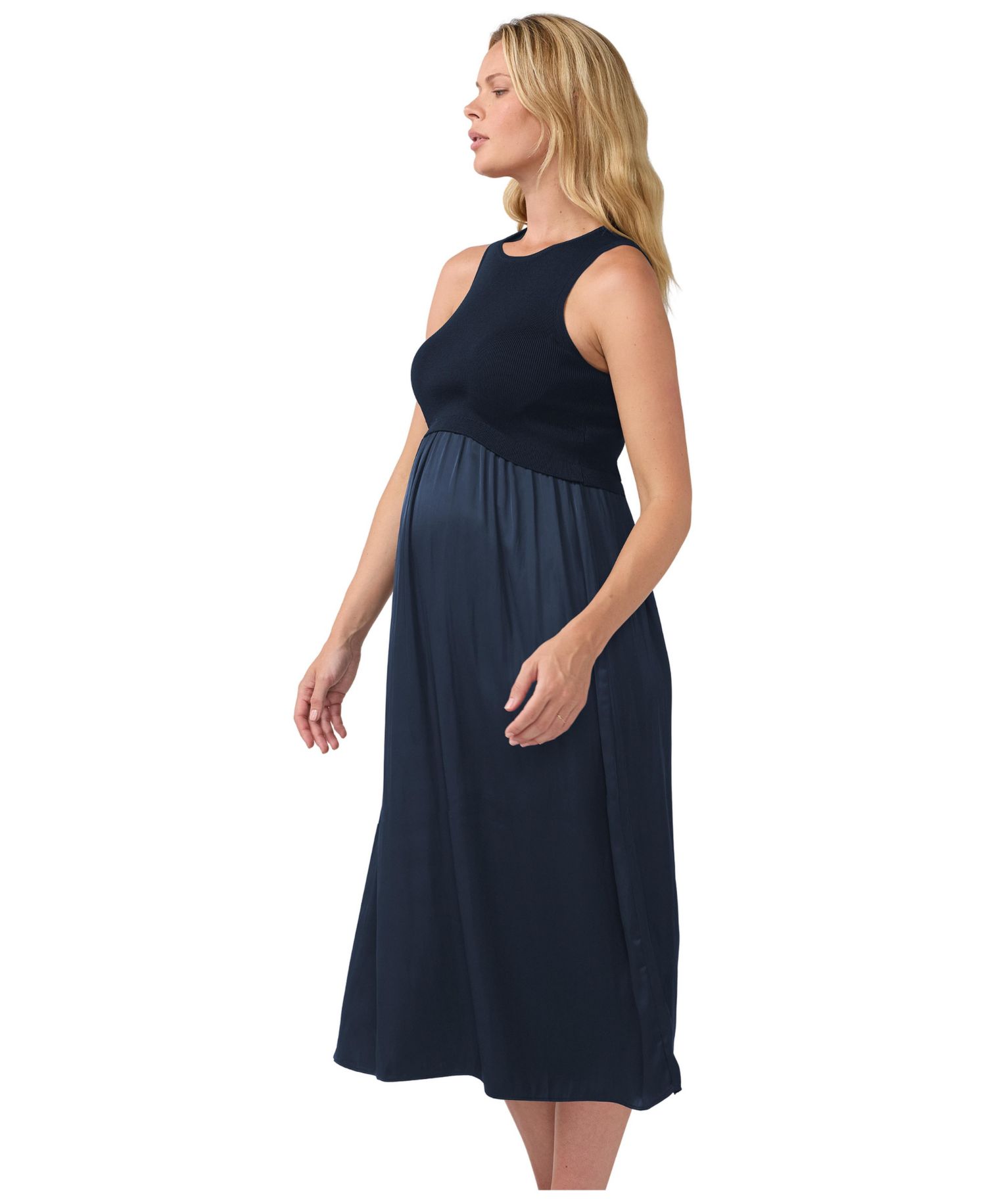 Maternity Mix Media A-Line Sleeveless Crewneck Dress
