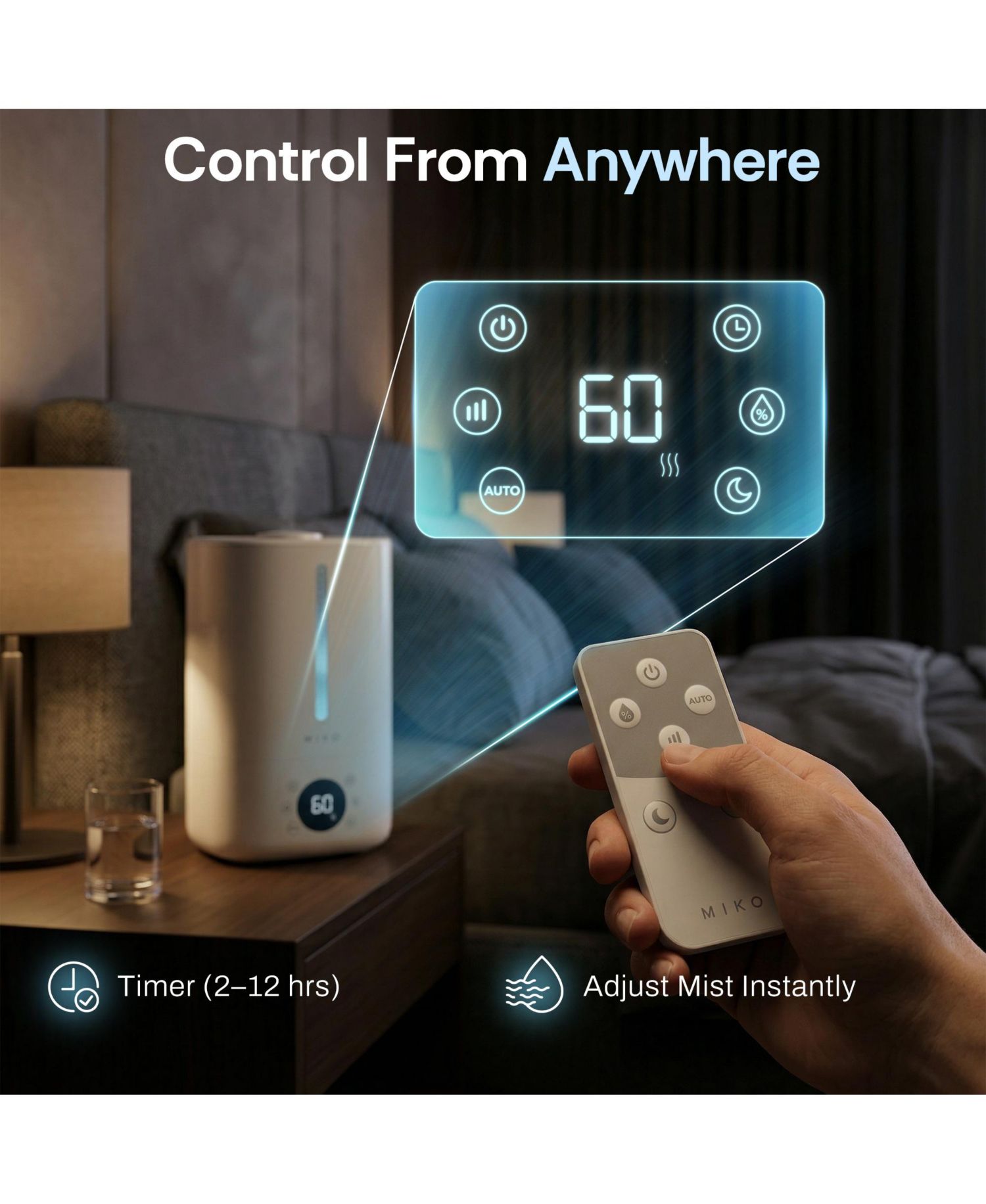 Myst 4.5L Cool Mist Humidifier with Auto Humidity Control, Remote and Aromatherapy