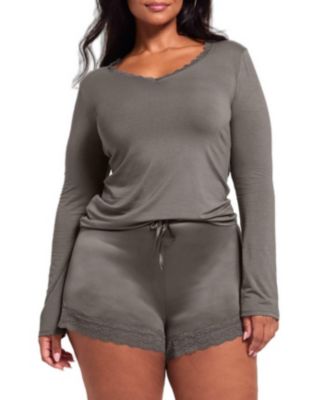 Plus Size Kezha Pajama Long Sleeve Top and Short Set