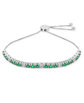 Created Emerald Green Zircon Bolo Tennis Bracelet .925 Sterling Silver