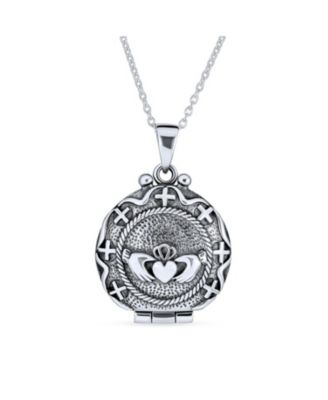 Sterling Silver Oxidized Claddagh Locket Necklace