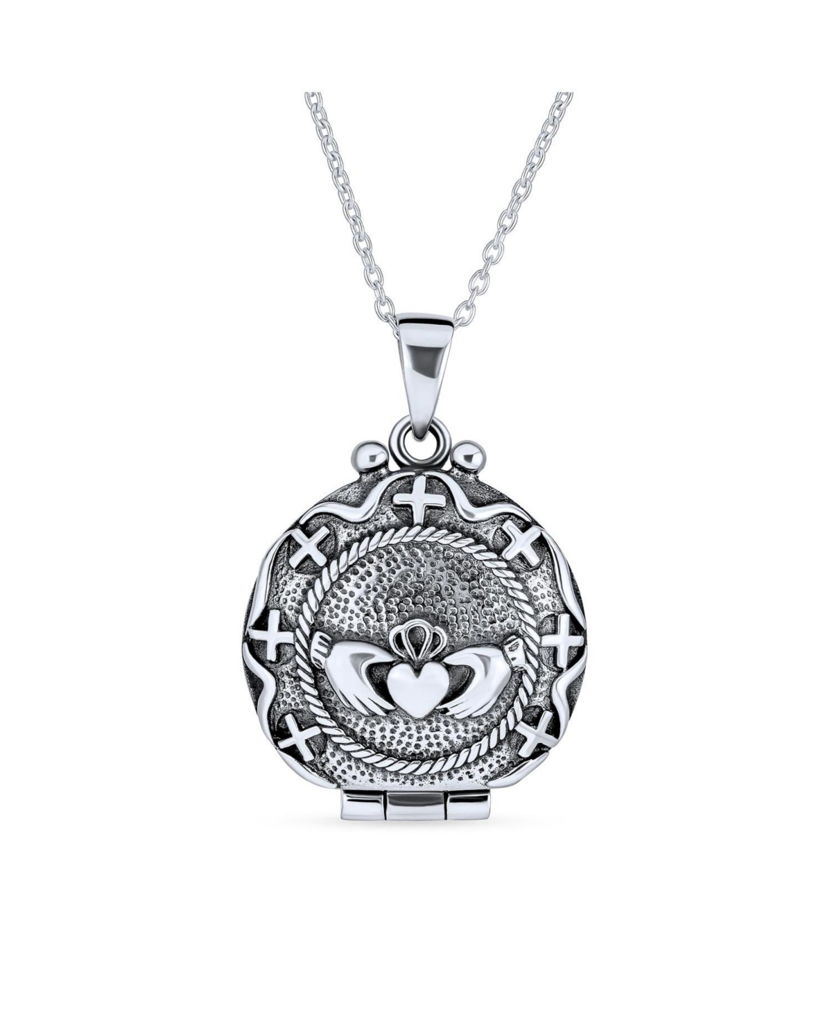 Bling Jewelry Sterling Silver Oxidized Claddagh Locket Necklace - Silver
