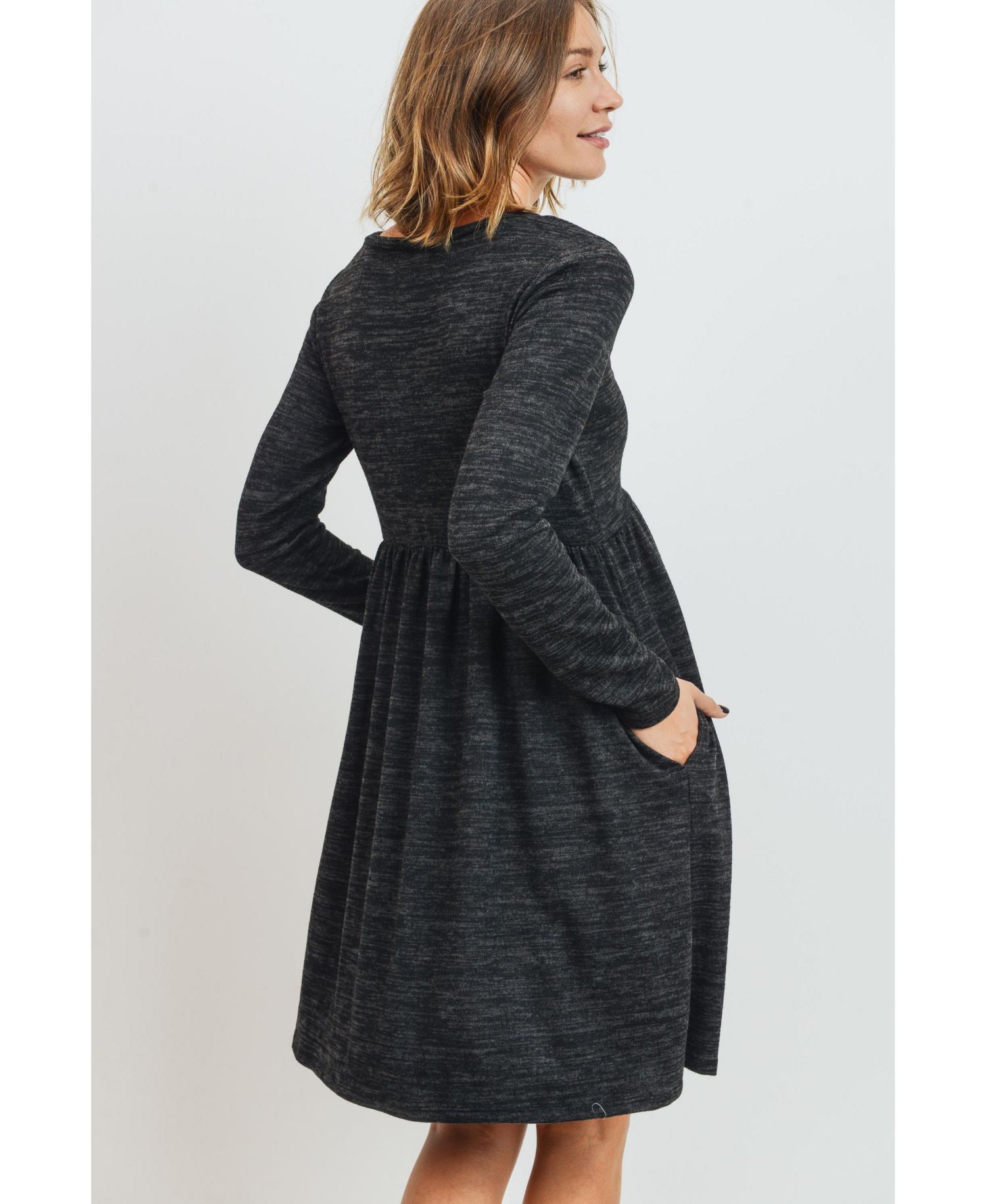 Maternity Long-Sleeve Empire-Waist Pocket Dress