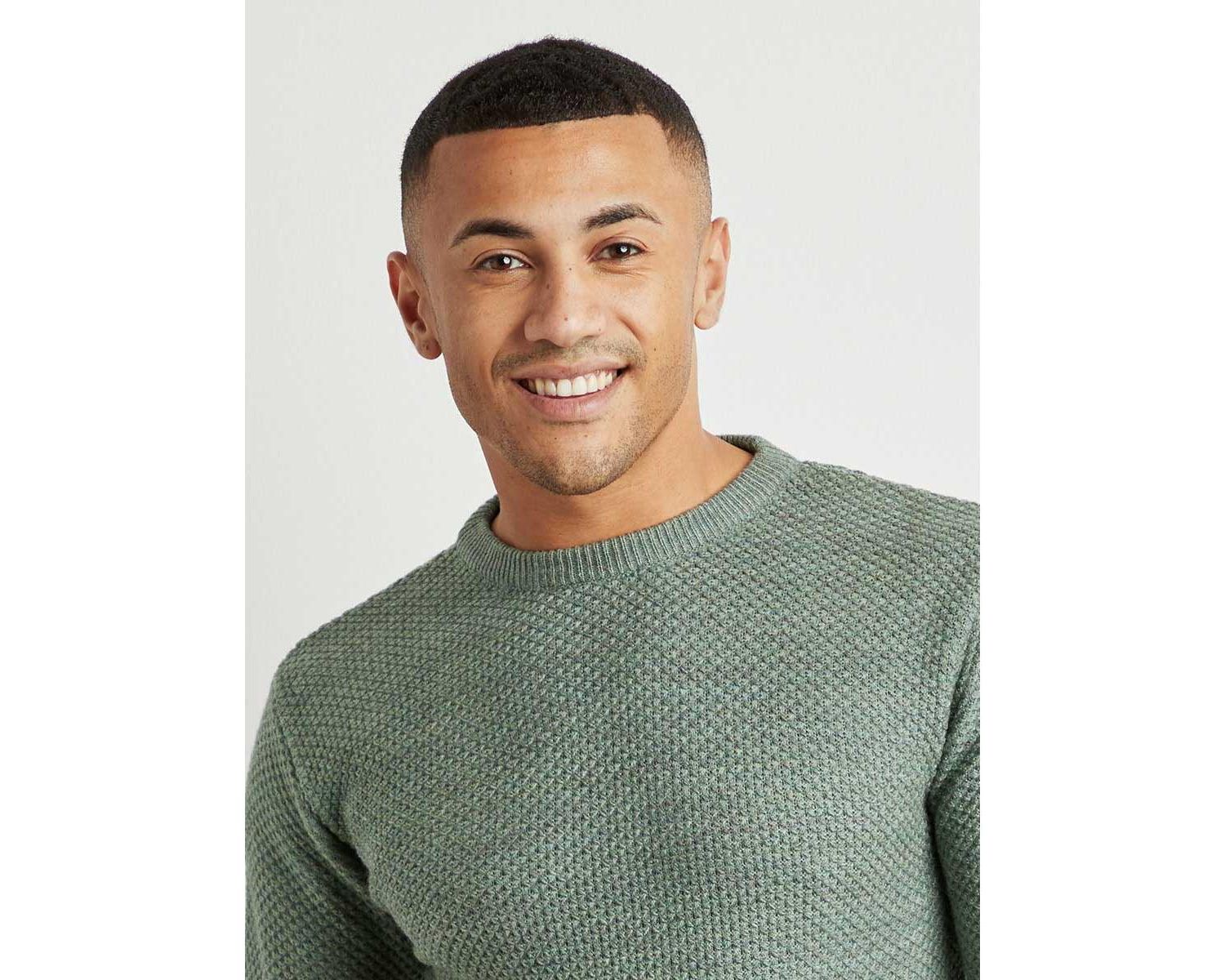 Men's Long-Sleeve Crewneck Textured-Knit Wool Sweater