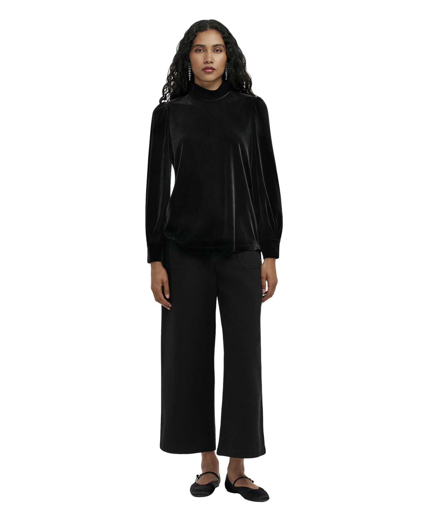 Women's Clementine Velvet Balloon-Sleeve High-Neck Blouse