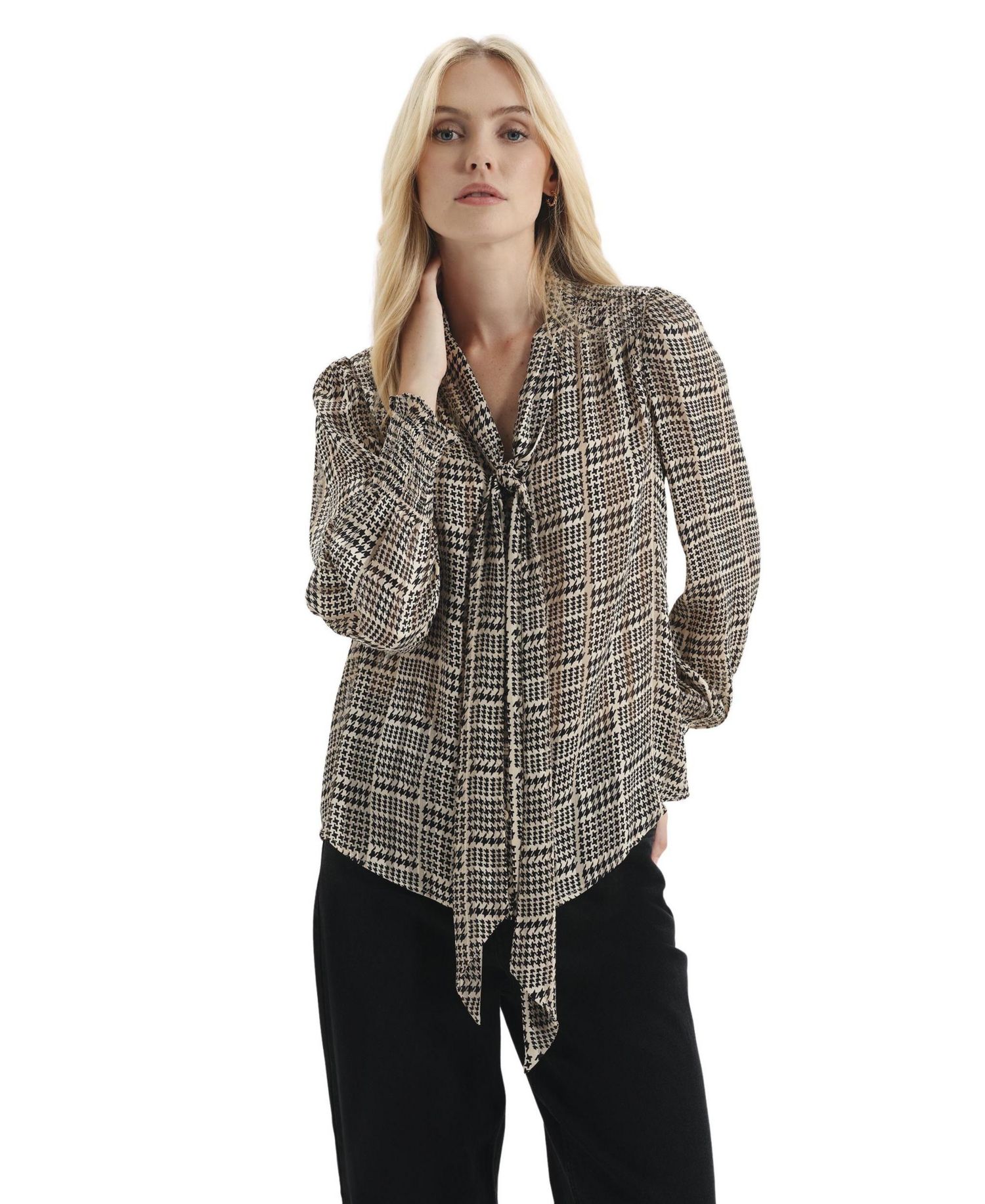 Women's Mavis Chiffon Long Sleeve Tie Neck Blouse