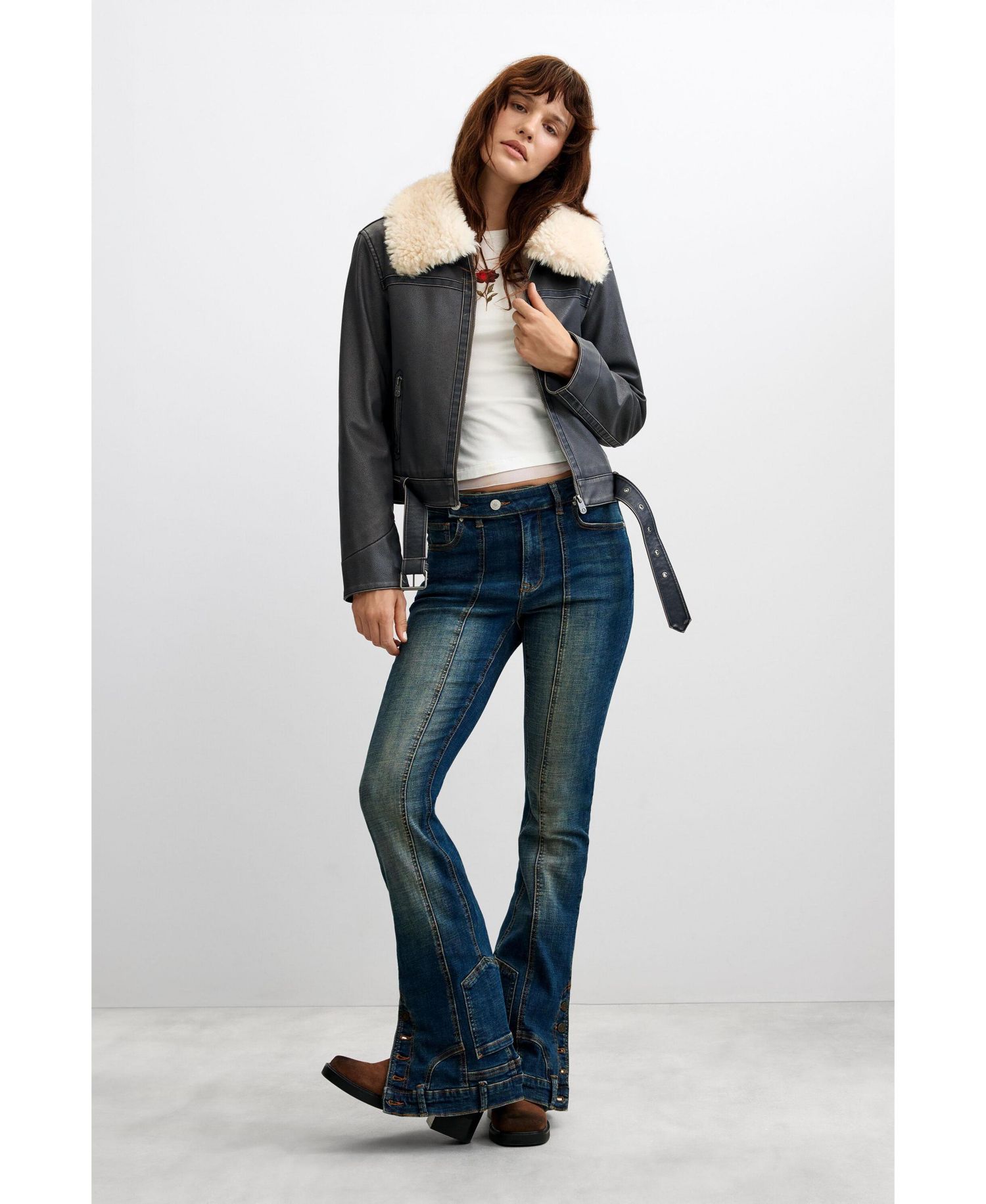 Women's Faux Leather Jacket with Fur Collar