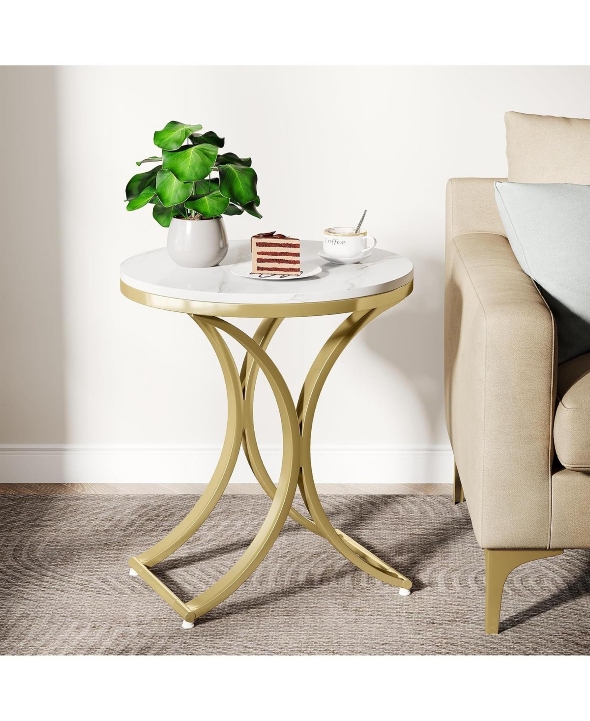 Tribesigns Table Small Round Marble Sofa Side Table