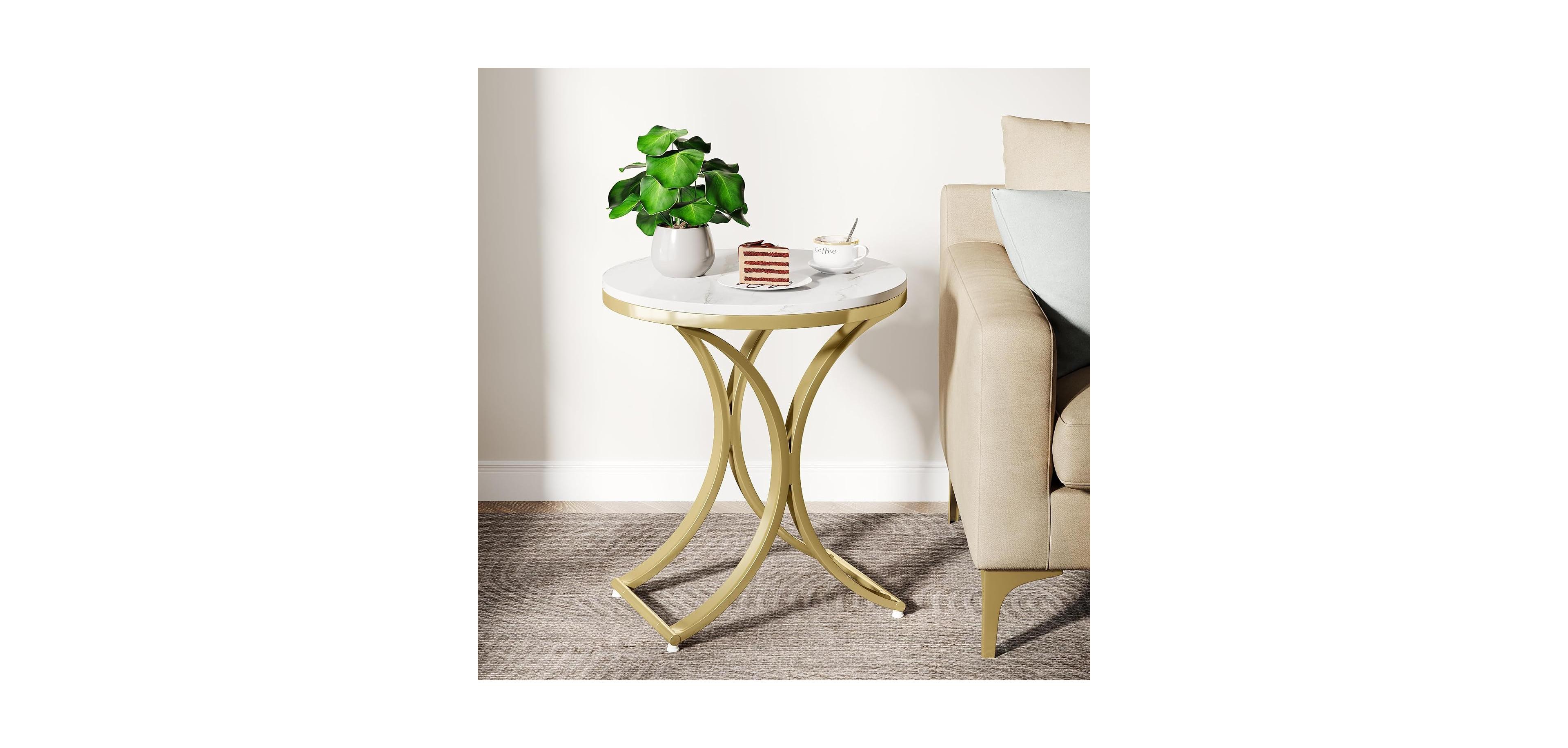 Tribesigns Table Small Round Marble Sofa Side Table