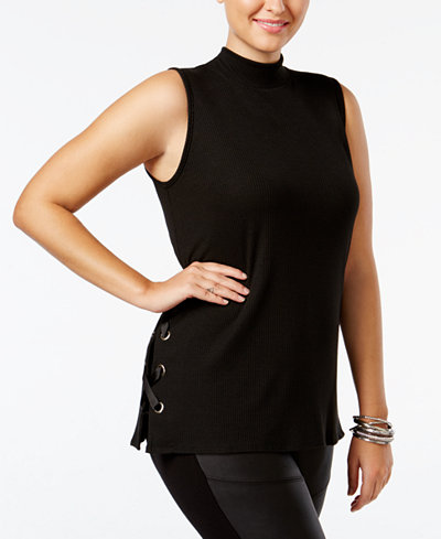 Soprano Trendy Plus Size Lace-Up Top