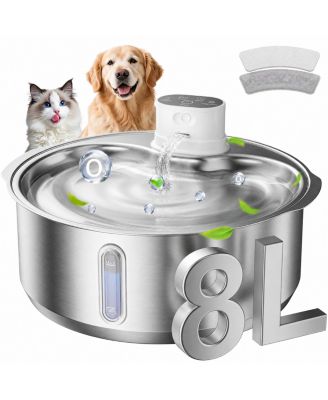 270oz Cordless Stainless Steel Dog Water Fountain, 1 Filter