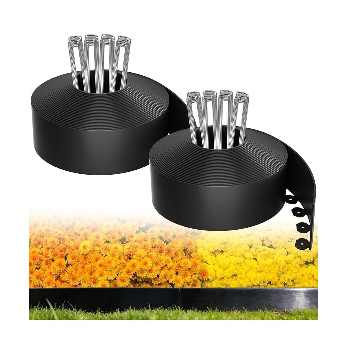 Aofar 200ft Plastic Garden Edging Border with 300 U-shaped Stakes