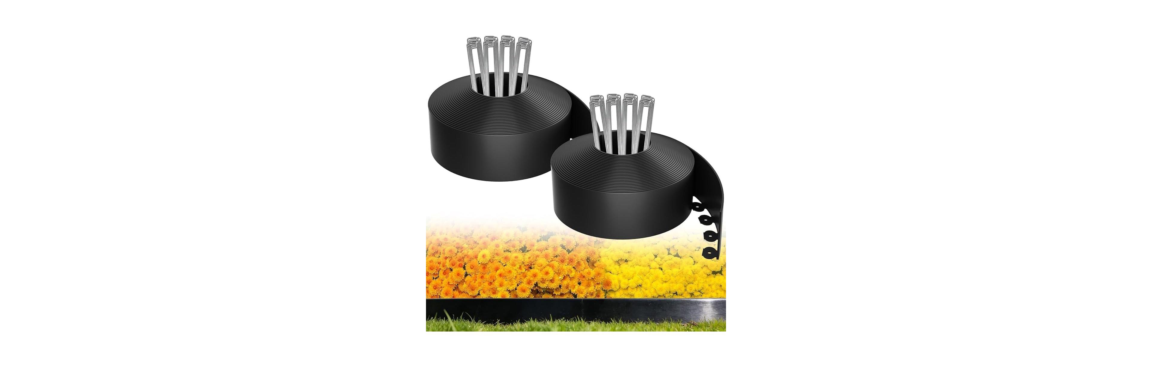 Aofar 200ft Plastic Garden Edging Border with 300 U-shaped Stakes