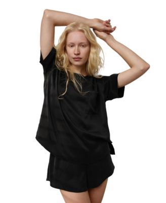 Women's Washable Silk Short-Sleeve Oversized Tee and Shorts, 2-Piece Set