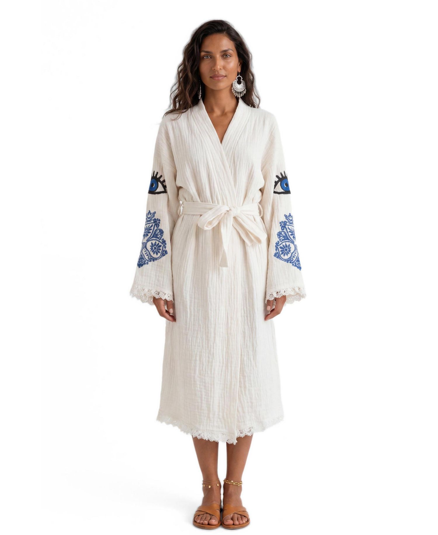 Women's Iris Mandala Jacquard V-Neck Long-Sleeve Robe