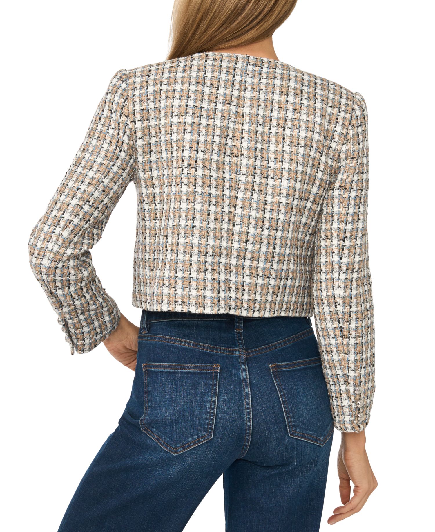 Women's Cropped Tweed Collarless Jacket
