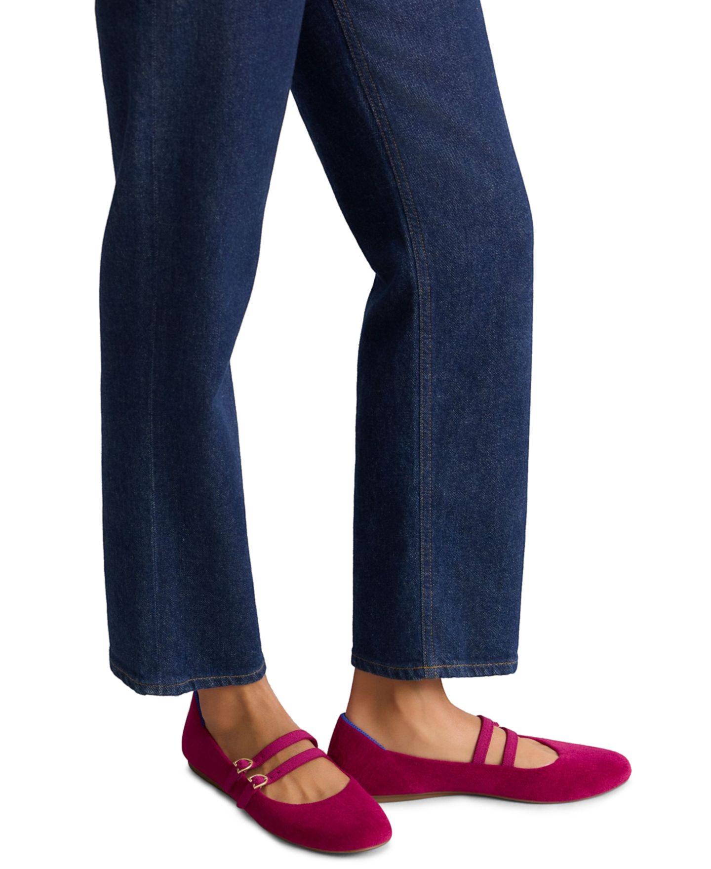 Женские балетки Rothy's ReVelvet Double Buckle Mary Jane Round Toe Flats, цвет: Шелковичный — фото 4