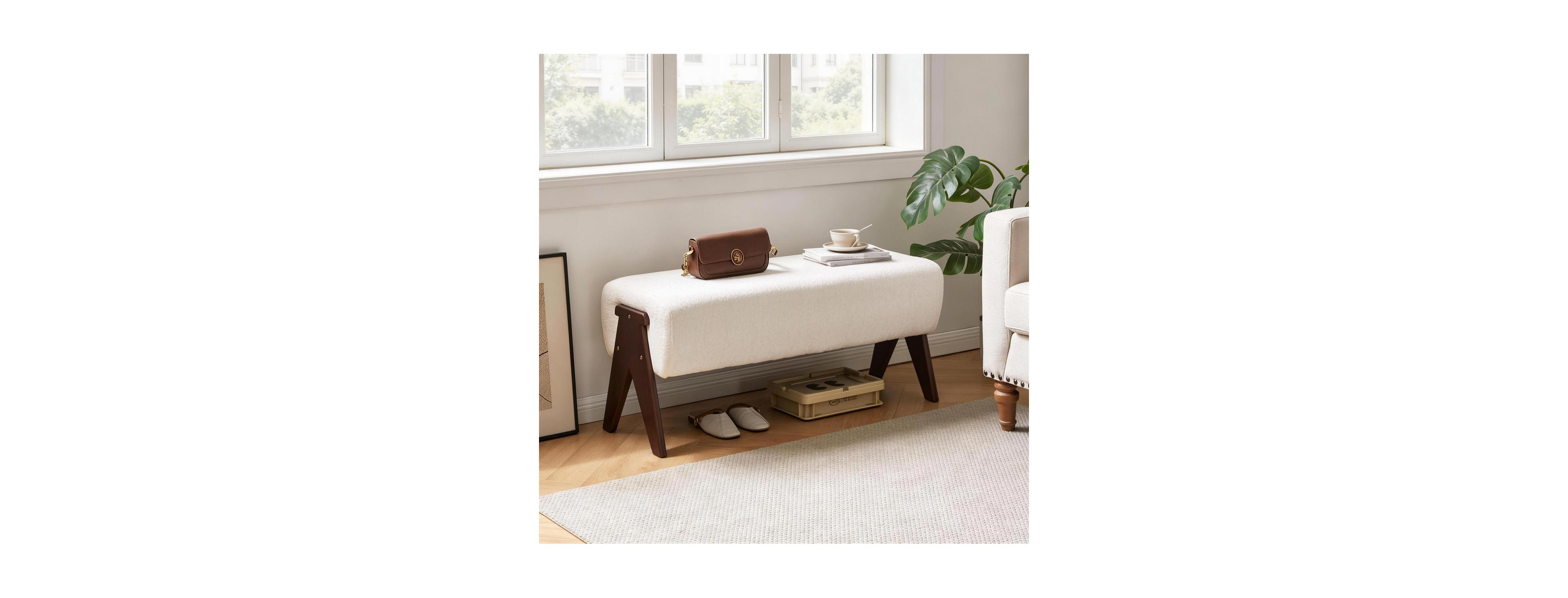 Streamdale Furniture Modern Chenille Upholstered Entryway Bench with Wood Legs