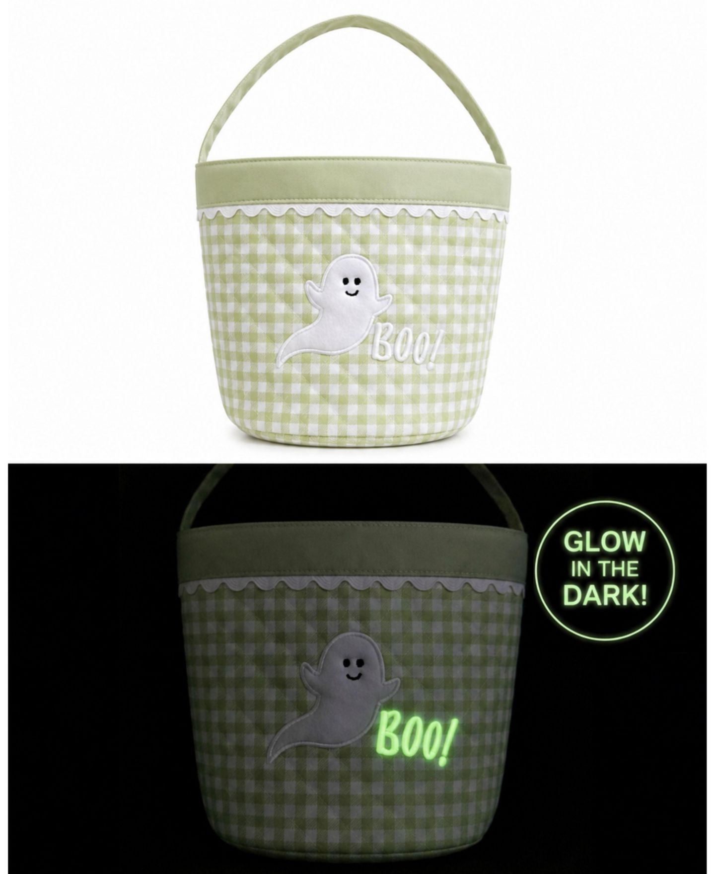 Детская сумка Bits & Bows Glow-in-the-Dark Ghost Halloween Tote, цвет: Зелёный / Белый — фото 6