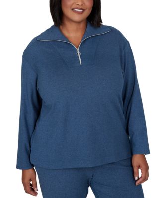Plus Size Collared Quarter-Zip Ribbed-Knit Top