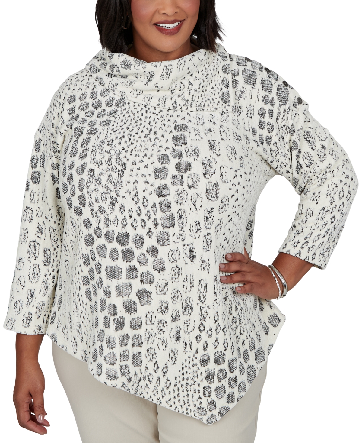 Ruby Rd. Plus 3/4-Sleeve Animal-Print Cowl-Neck Blouse
