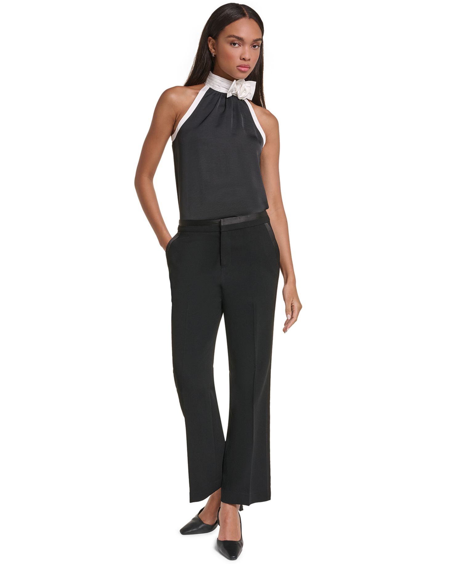 Petite Satin Mid-Rise Pants