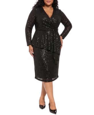 Plus Size Peplum Sequin Sheath Long-Sleeve Dress