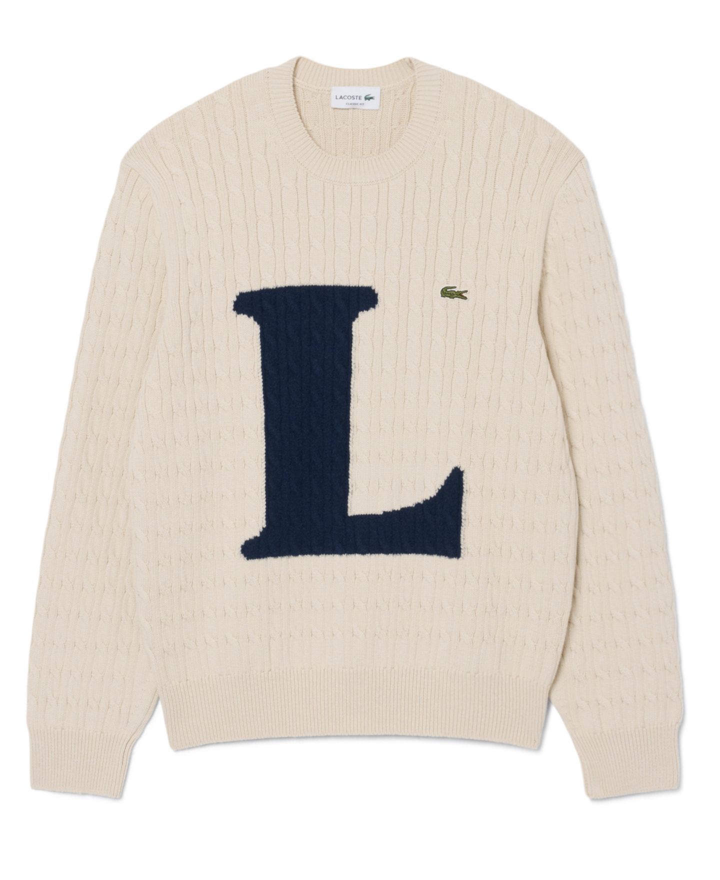 Мужской свитер Lacoste Cable-Knit Intarsia-Logo Crewneck Pullover, цвет: Naturel Cl — фото 5
