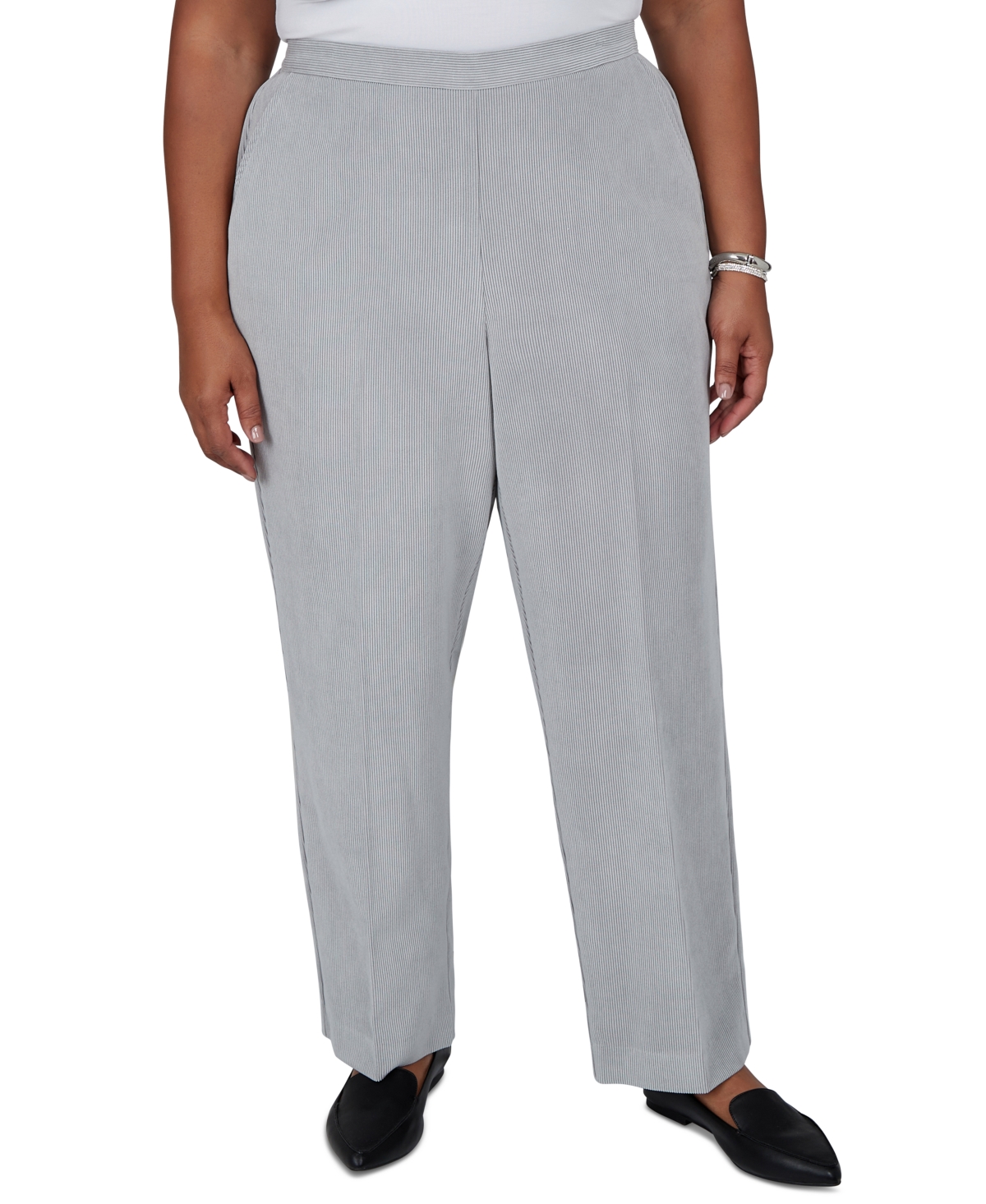 Alfred Dunner Plus Size Copenhagen Corduroy Straight Elastic Waist Pants - Grey