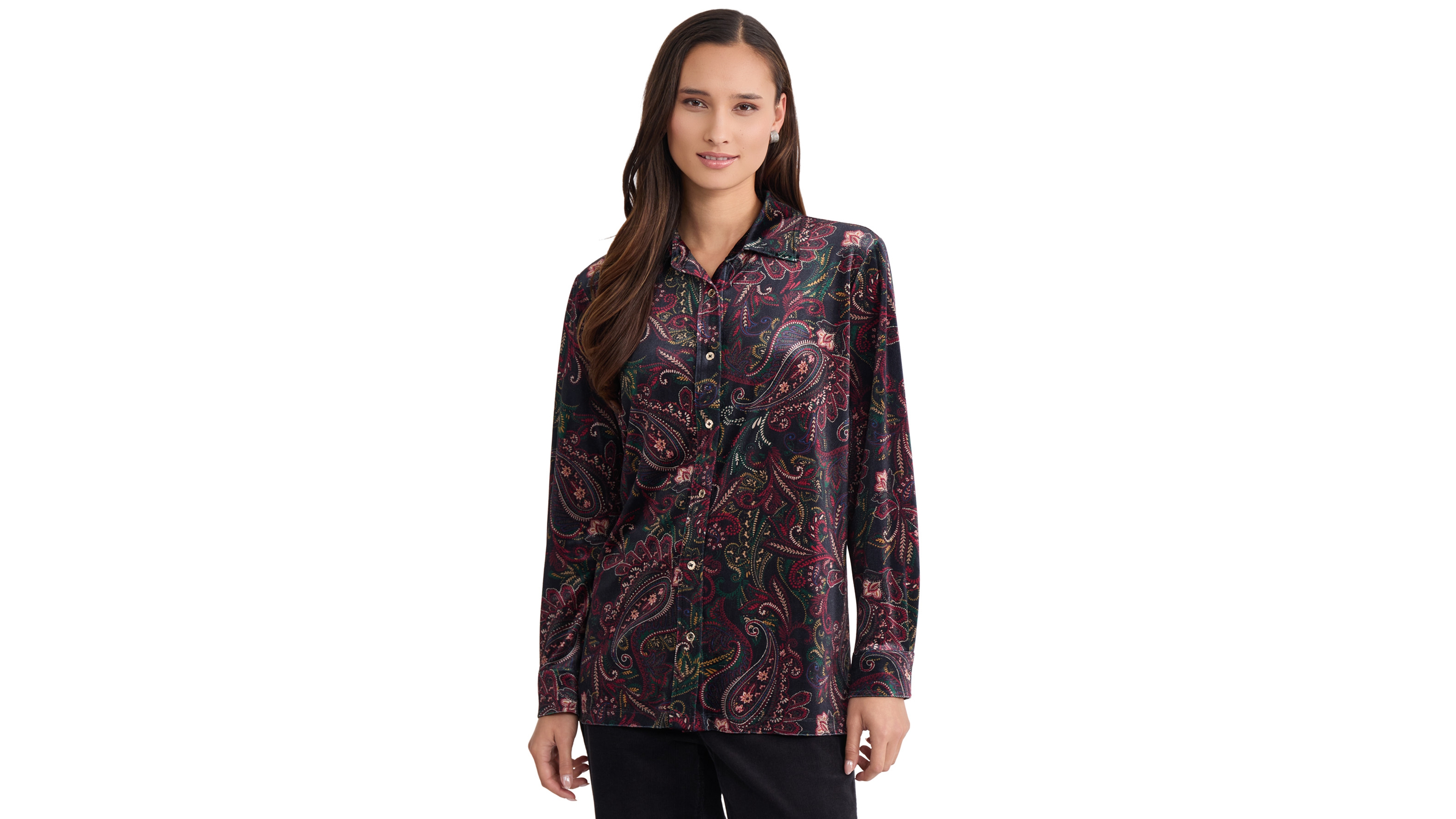 Jones New York Women's Long Sleeve Button Down Velvet Side-Slit Tunic