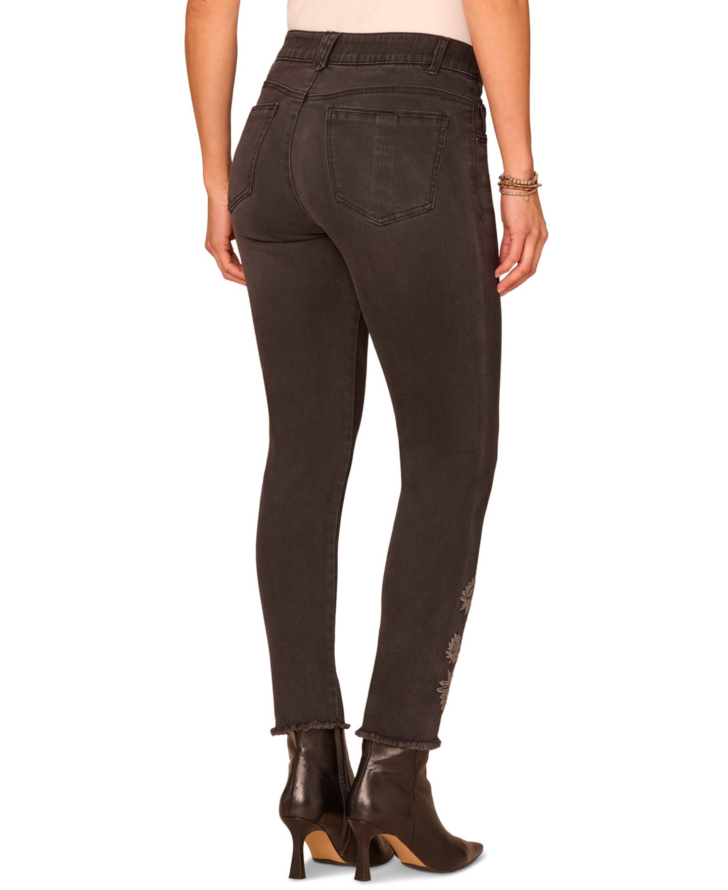 Женские джинсы Democracy Petite "Ab"solution Floral High-Rise Skinny Denim Jeans, цвет: Потёртый чёрный — фото 3