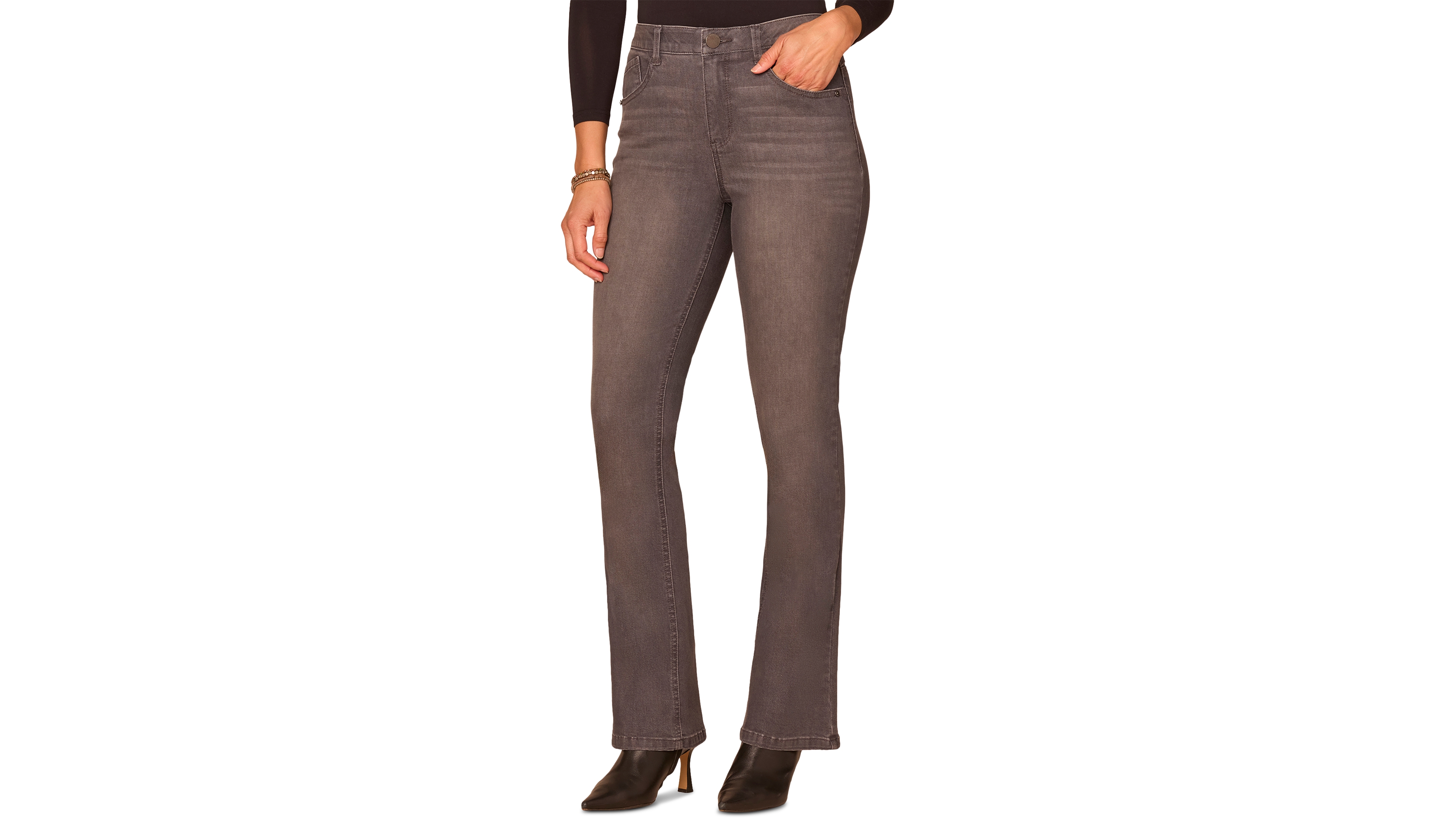 Democracy Petite "Ab"Solution High-Rise Rhinestone Bootcut Jeans