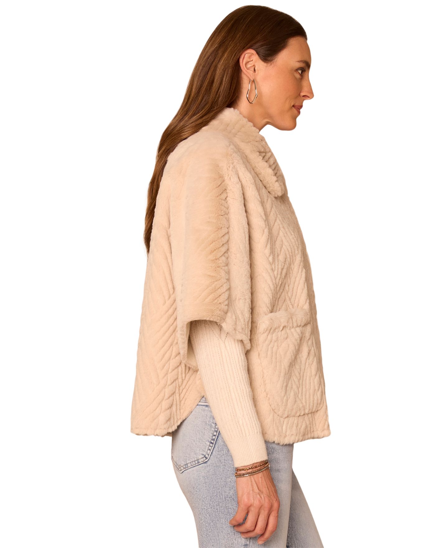 Женский топ Democracy Faux Fur Wide Collar Short Sleeve Caplet, цвет: Берёзовый — фото 2