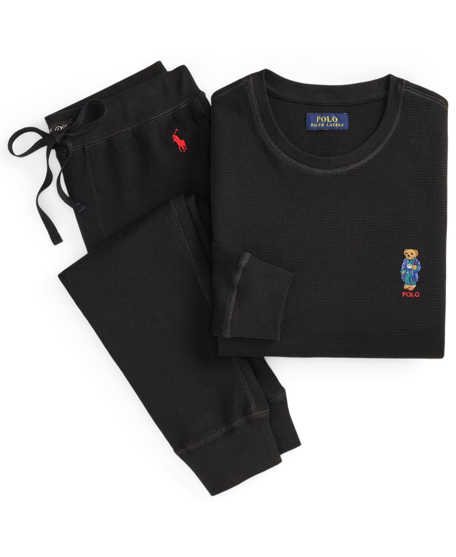 Men's Polo Bear Waffle-Knit Long-Sleeve Crewneck Top and Joggers, 2-Piece Set
