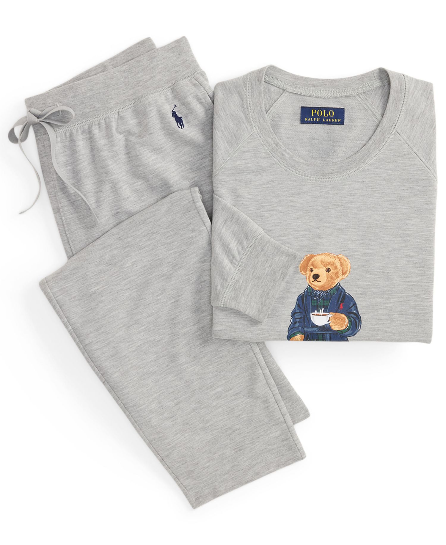 Men's Polo Bear Long-Sleeve Crewneck Shirt and Pajama Pants, 2-Piece Set