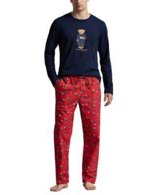 Men's Polo Bear Long-Sleeve Crewneck Cotton Top and Pants, 2-Piece Set
