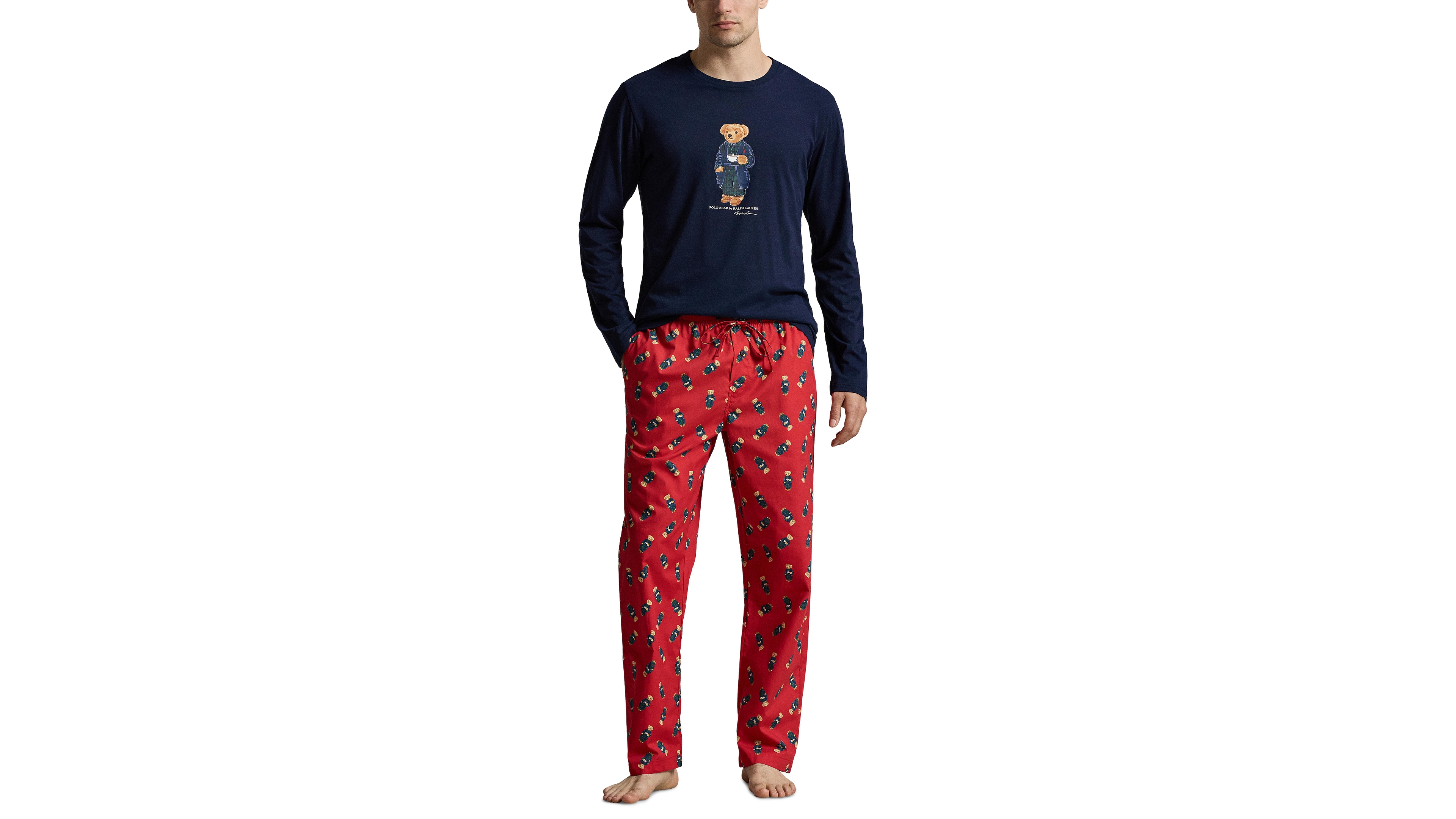 Polo Ralph Lauren Men's Bear Long-Sleeve Crewneck Cotton Top and Pants, 2-Piece Set