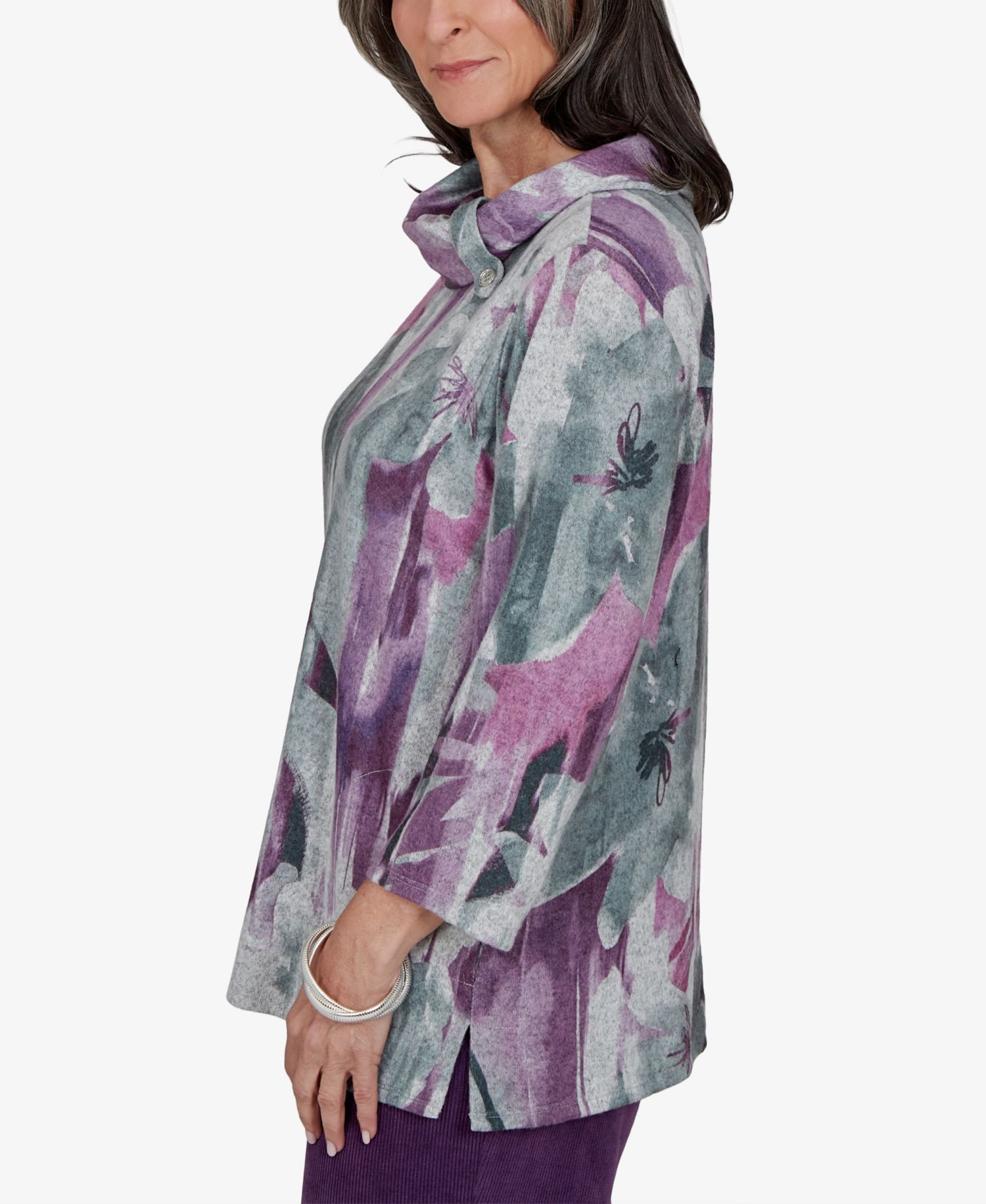 Petite Floral-Print Cowl Neck 3/4-Sleeve Tunic Top