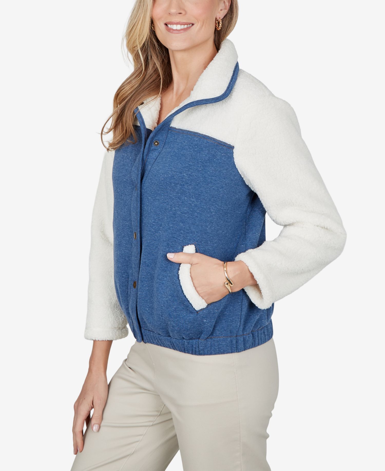 Petite Colorblock Fleece Stand-Collar Jacket