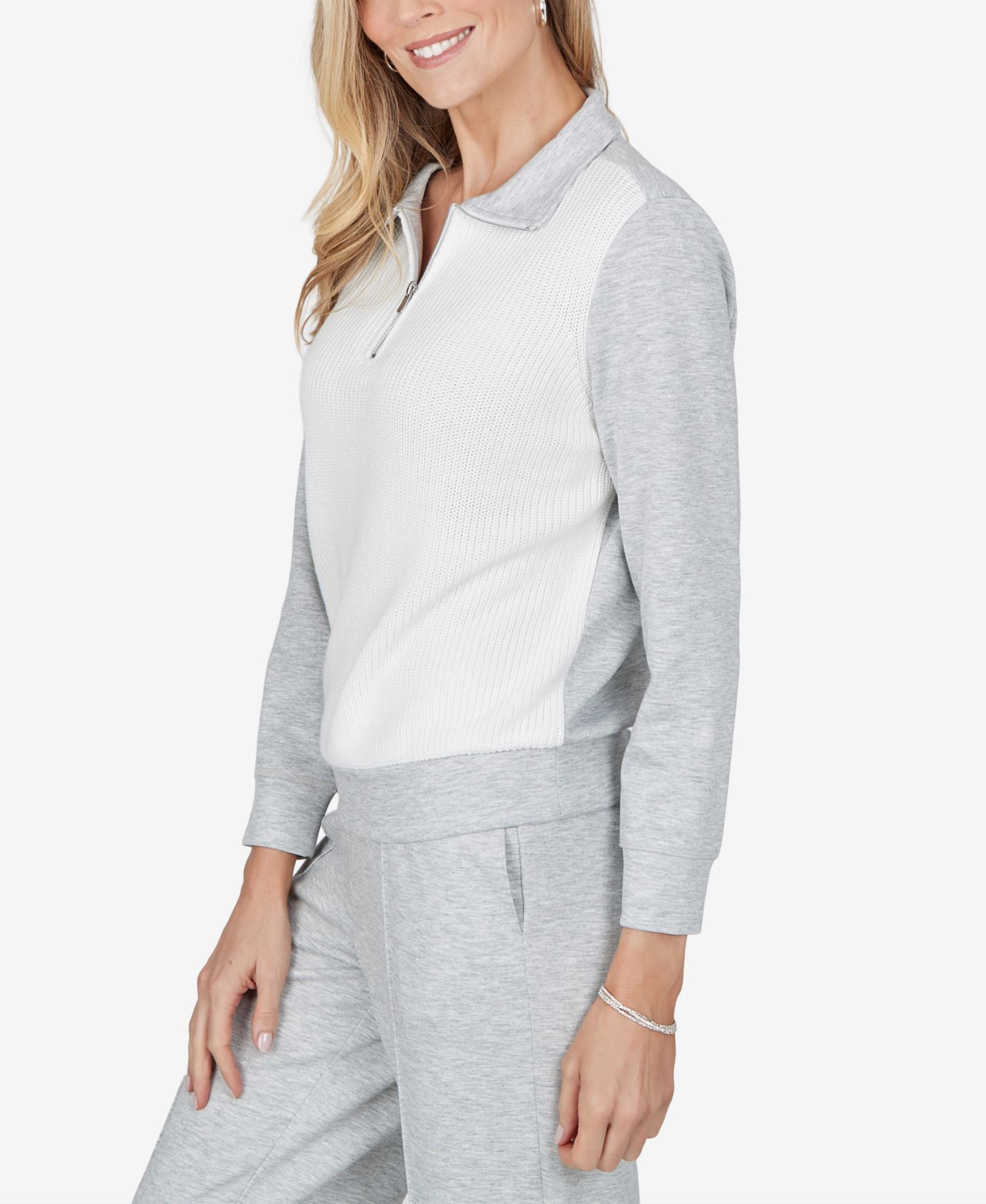 Petite Quarter-Zip Colorblock Long-Sleeve Pullover Sweater