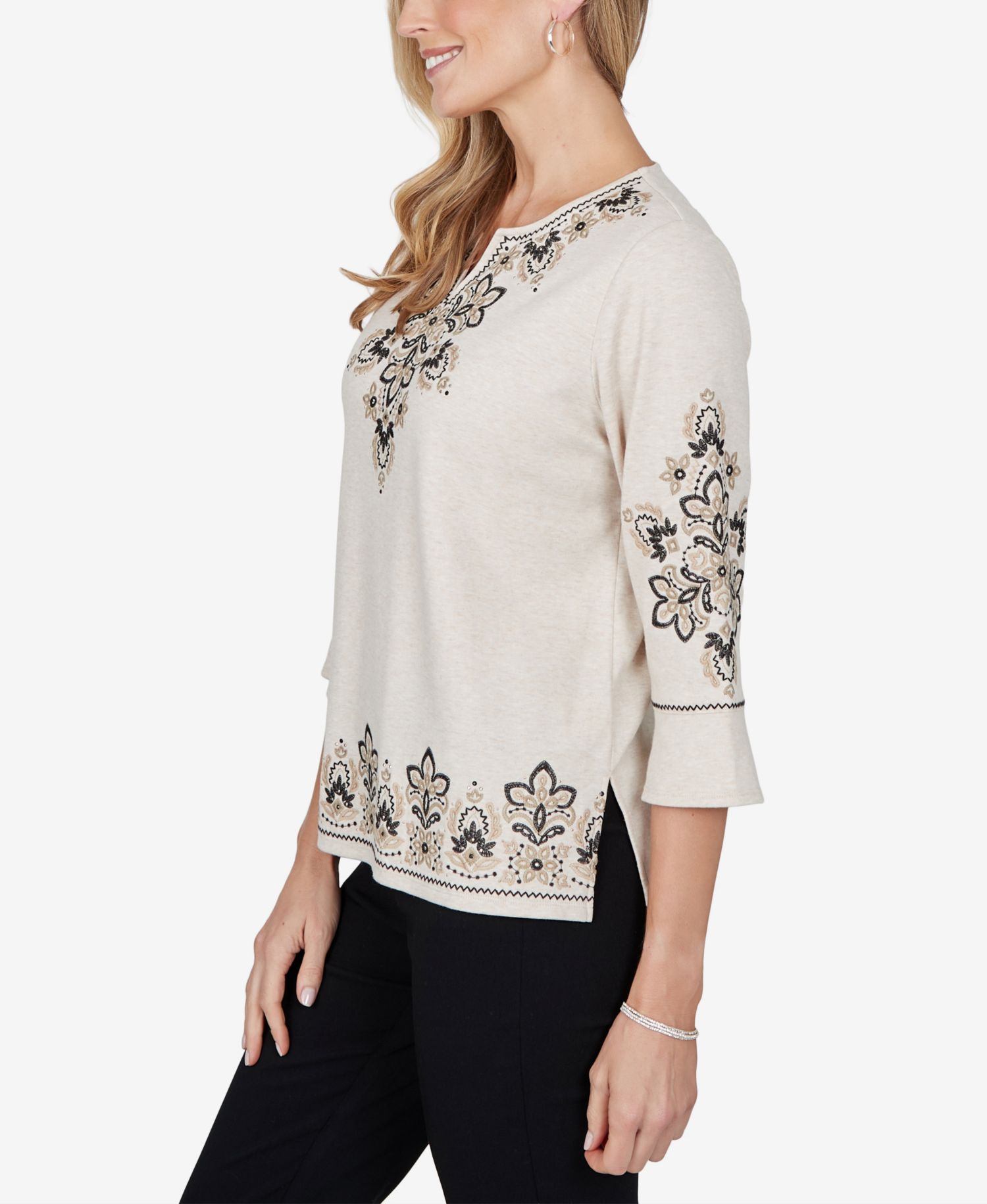 Petite 3/4-Sleeve Side Slit Blouse