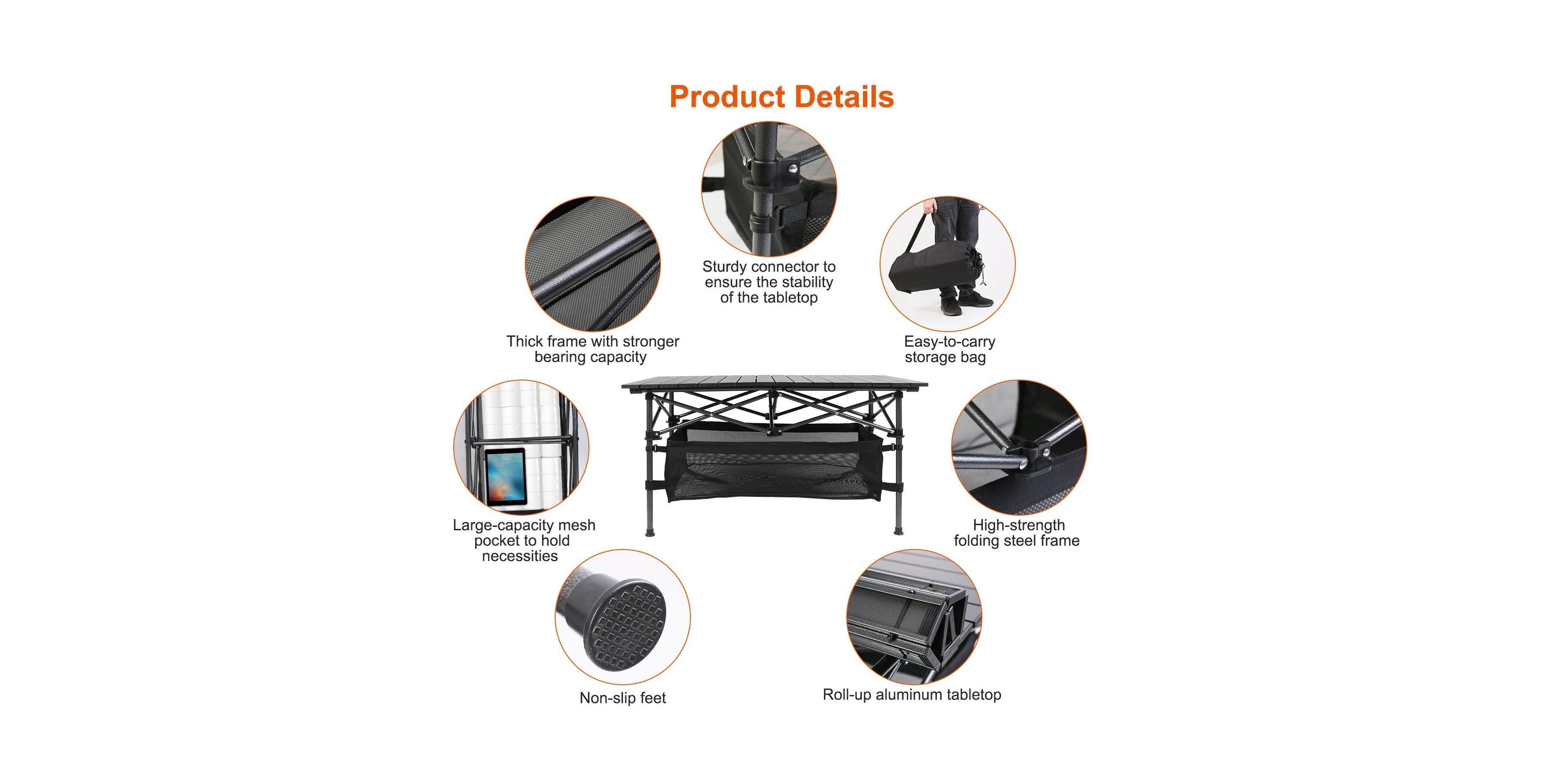 Sevorley Outdoor Table, Folding Design, Carry Bag, 220 lb Capacity for Camping, Travel and Outdoor Activities