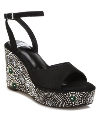 Rag and Co Women's Mandala Geometric Pattern Embellised Wedge Heels