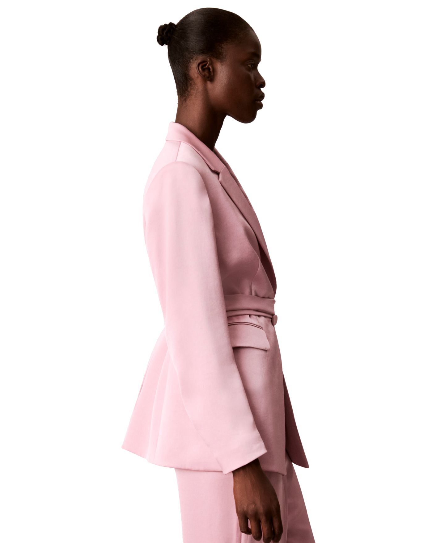 Женский пиджак Calvin Klein Tie Waist Smoking Jacket Double-Face Satin Blazer, цвет: Выцветший орхидея — фото 3