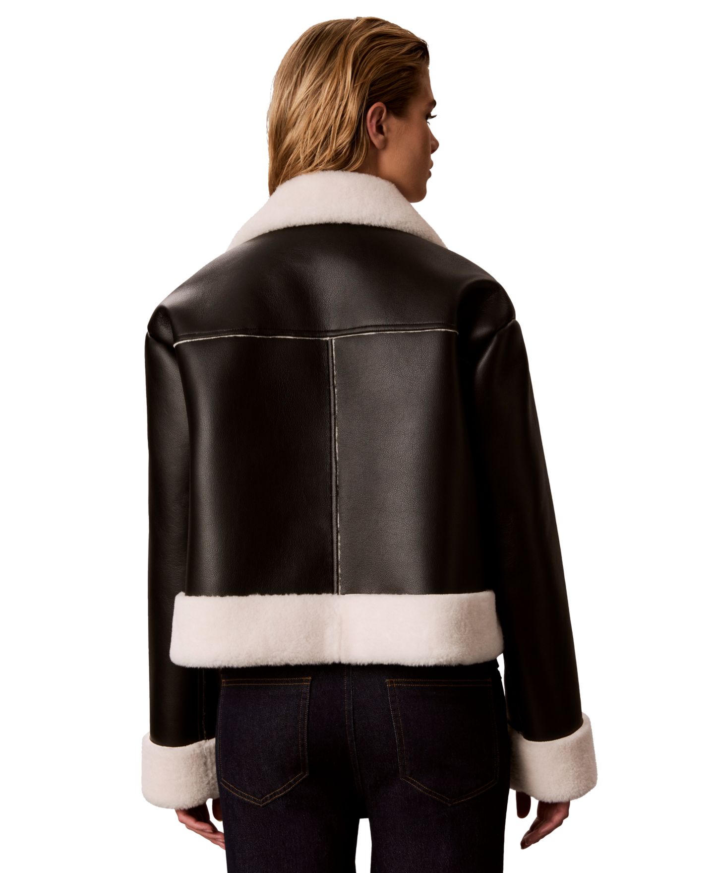 Женская куртка Calvin Klein Sherpa-Lined Faux Shearling Bomber, цвет: Чёрный — фото 5