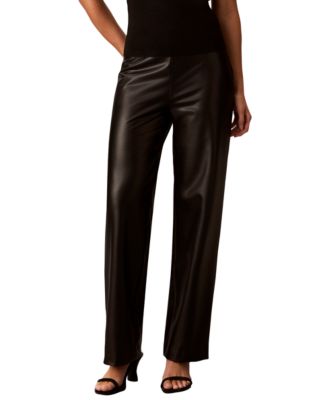 Women's Hollywood Waist Wide-Leg High-Waist Pull-On Faux Leather Pants