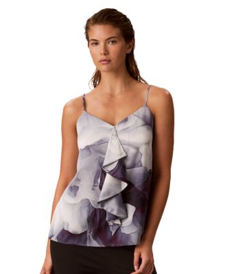 Women's V-Neck Ruffle-Front Satin Camisole