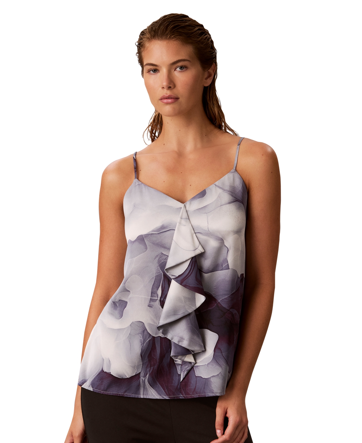 Calvin Klein Women's V-Neck Ruffle-Front Satin Camisole