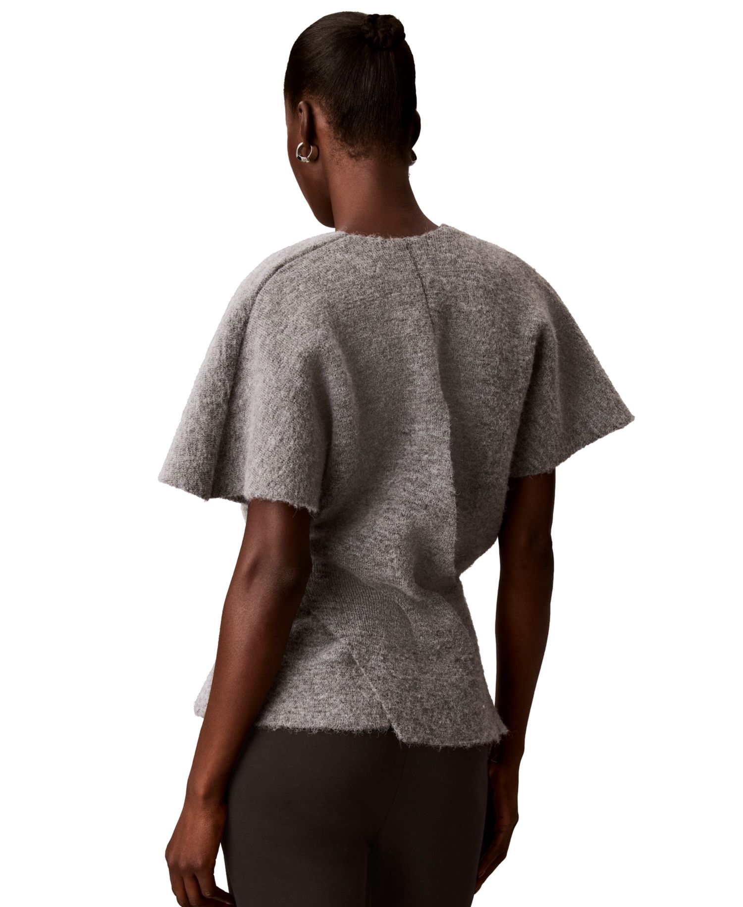 Women's Twist-Knot V-Neck Short-Sleeve Fitted Sweater