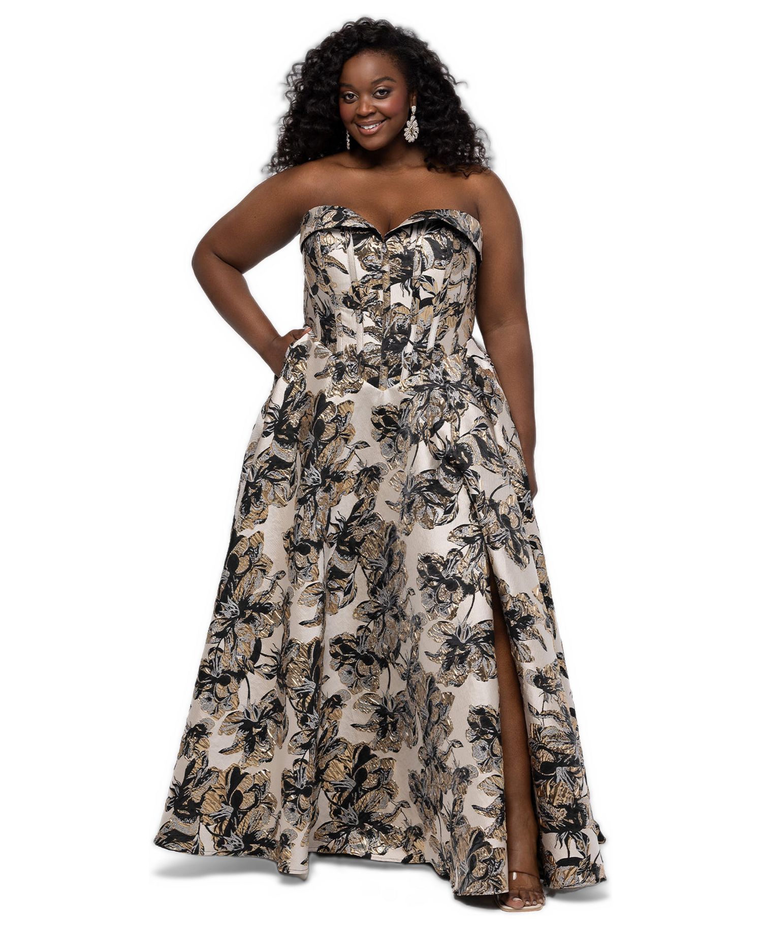 Plus Size Prima Donna Strapless A-Line Brocade Gown